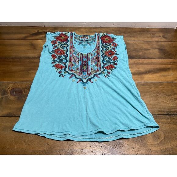 Johnny Was Sleeveless Embroidered Blue Floral V-Neck Blouse Women's Size Small - Picture 1 of 10